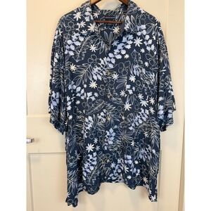 Men's Size 4X Knightsbridge Hawaiian Camp Shirt Navy Blue Floral Vacation Resort